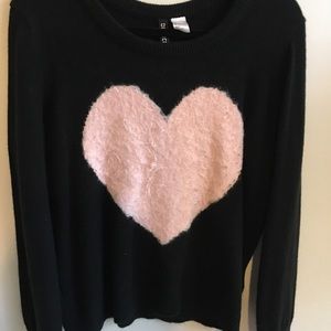 H&M Divided Black Sweater with Pink Fuzzy Heart